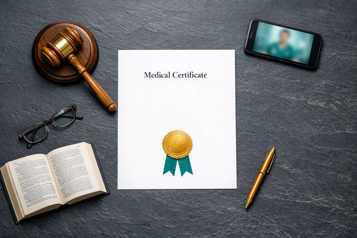 Abstract illustration of legal protection for telehealth medical certificates