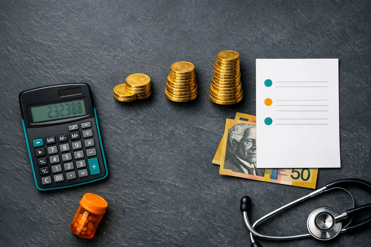 Abstract illustration of telehealth pricing tiers with teal and gold gradients